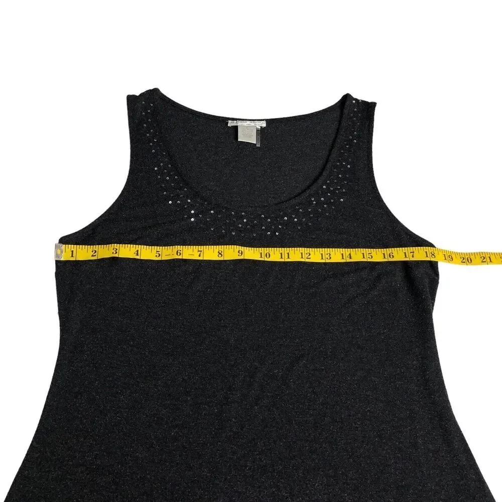Alberto Makali Top Womens Large Heather Black Sequins Soft Stretch Knit Tank - Picture 10 of 11